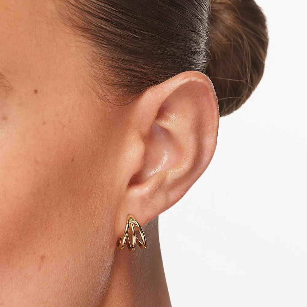 Triple Hoop Stud Earrings in Gold