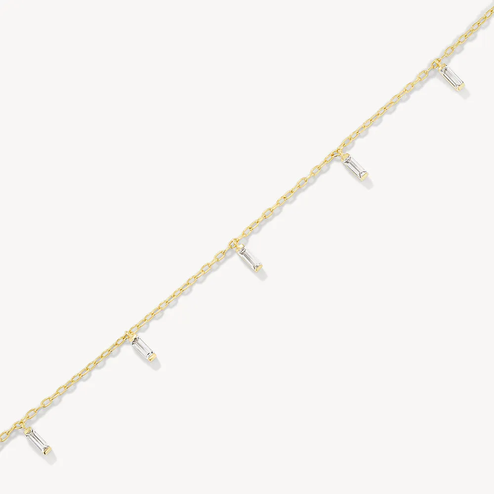 White Topaz Baguette Droplet Chain Necklace in Gold