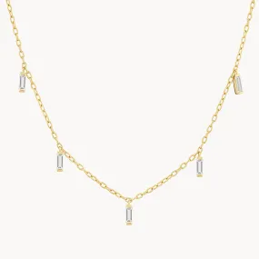 White Topaz Baguette Droplet Chain Necklace in Gold