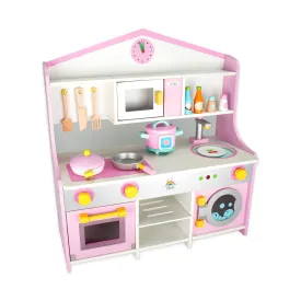 Wooden Pink and White Kitchen Set