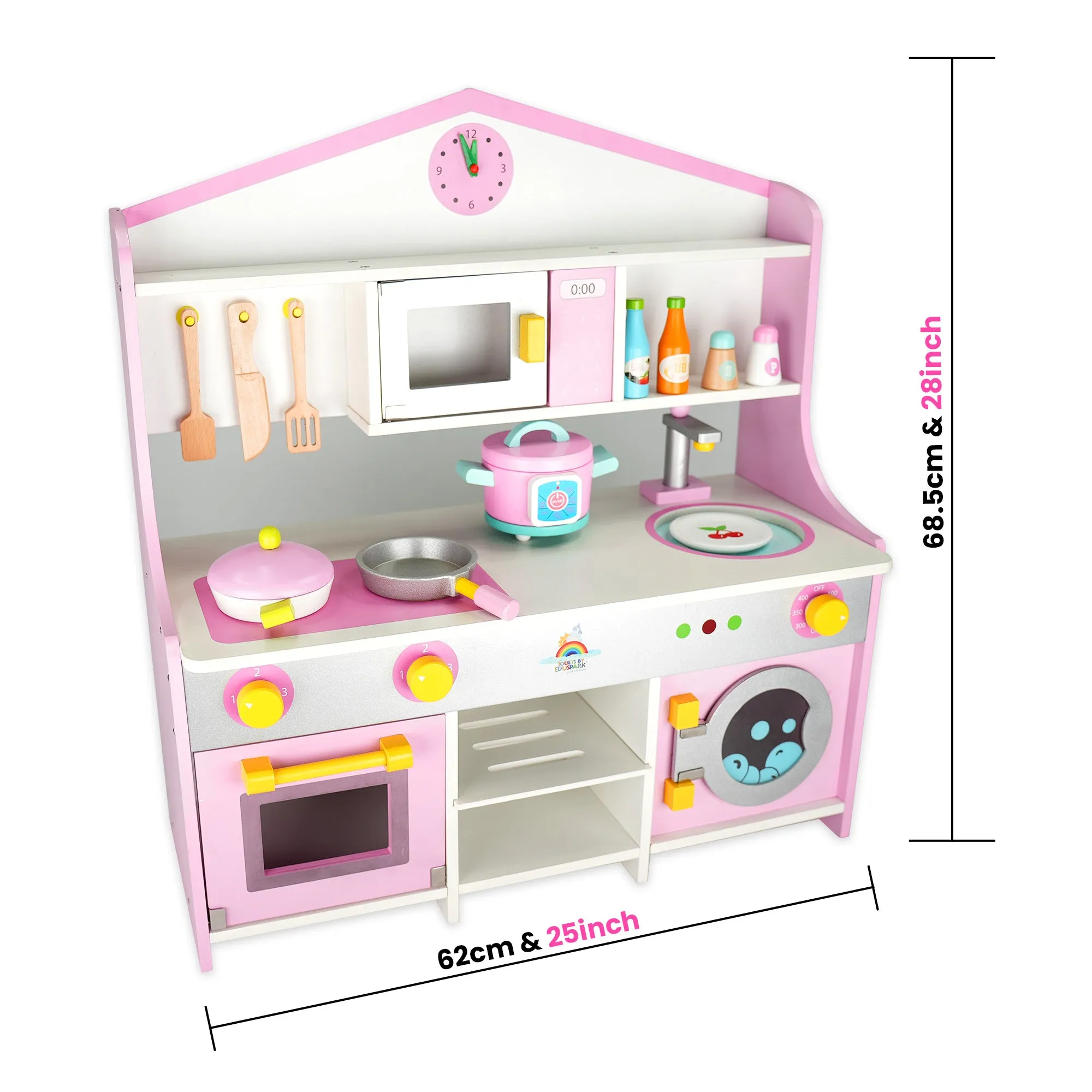 Wooden Pink and White Kitchen Set