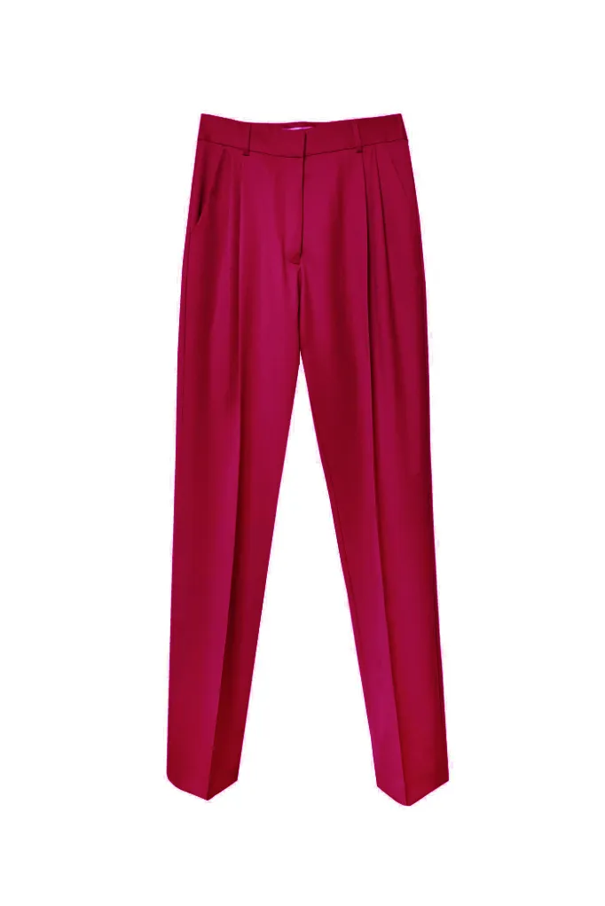 Wool gabardine trouser with front pleats in lipstick